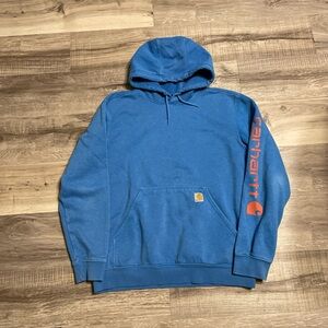 Carhartt Electric Blue Hooded Pullover with Orange Sleeve Logo